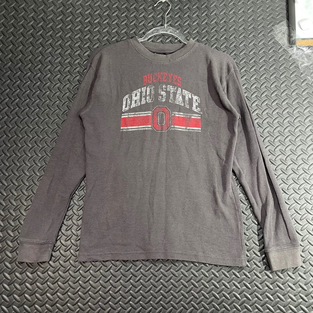 Vintage Genius Stuff Gray Ohio State Hockey‎ Long Sleeve Waffle Shirt Men Size M